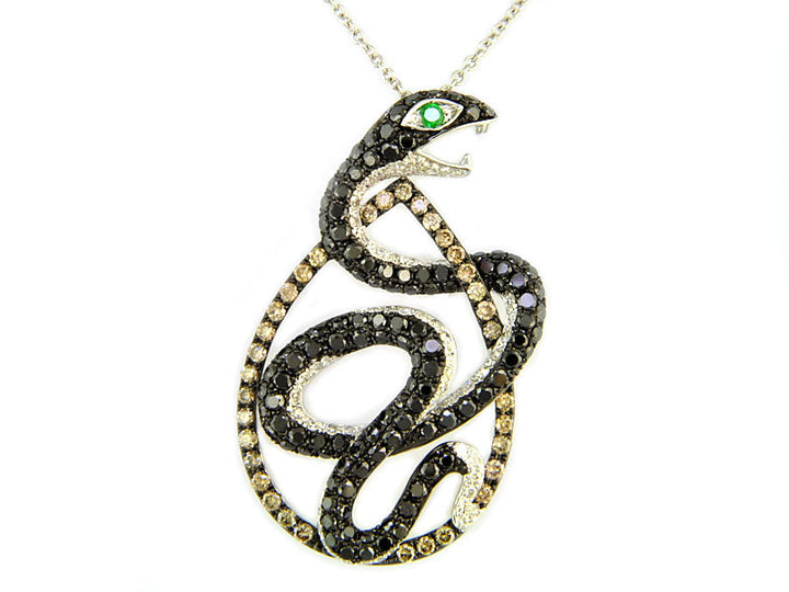 Effy Espresso and Black Diamond, Emerald and 14K White Gold Snake Necklace