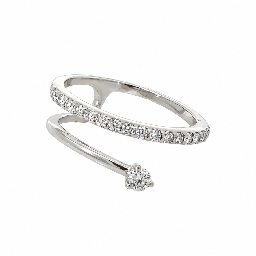 Vintage 14K white gold diamond bypass ring alternate angled view