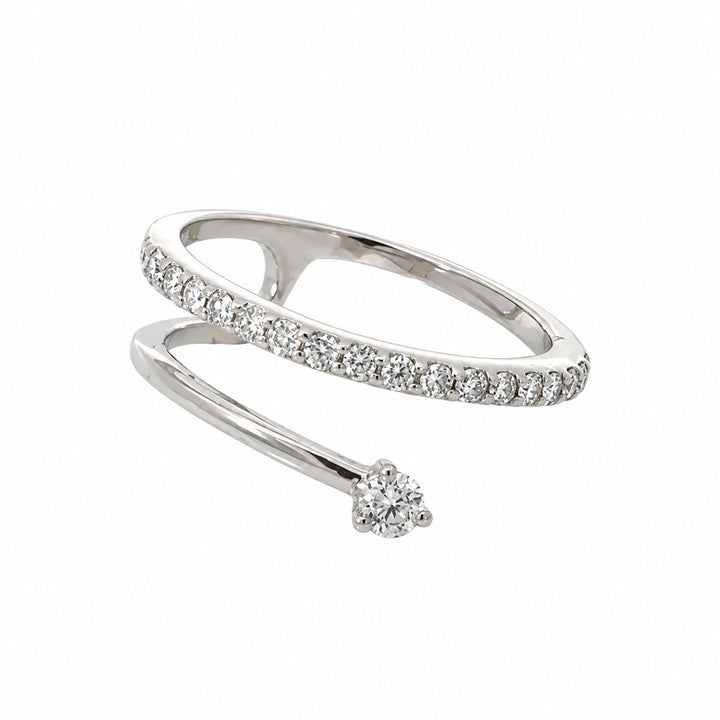 Vintage 14K white gold diamond bypass ring alternate angled view