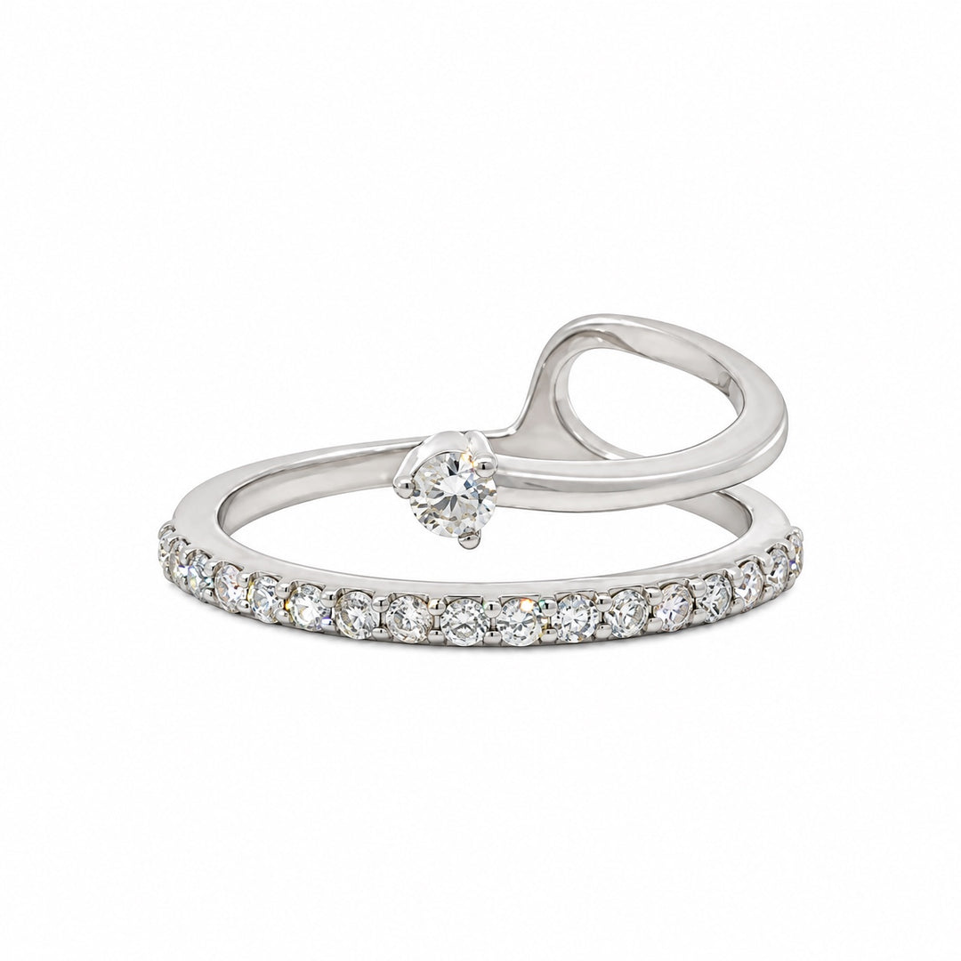 Vintage 14K white gold diamond bypass ring front view