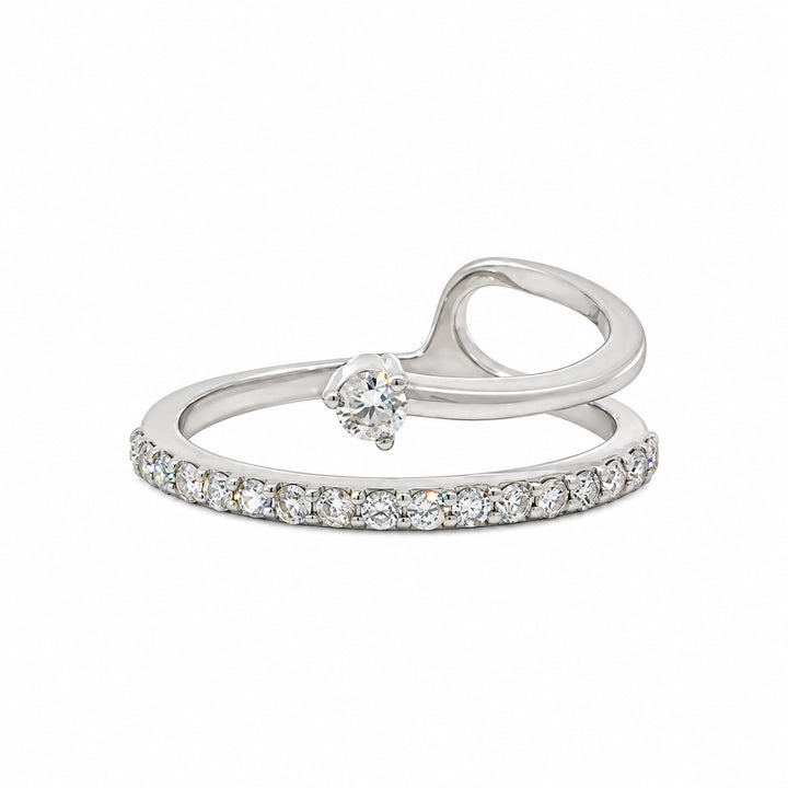 Vintage 14K white gold diamond bypass ring front view