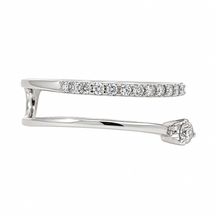 Vintage 14K white gold diamond bypass ring side profile