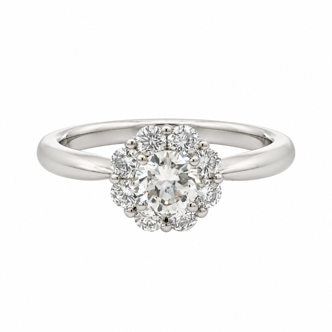 Vintage platinum diamond cluster ring front view