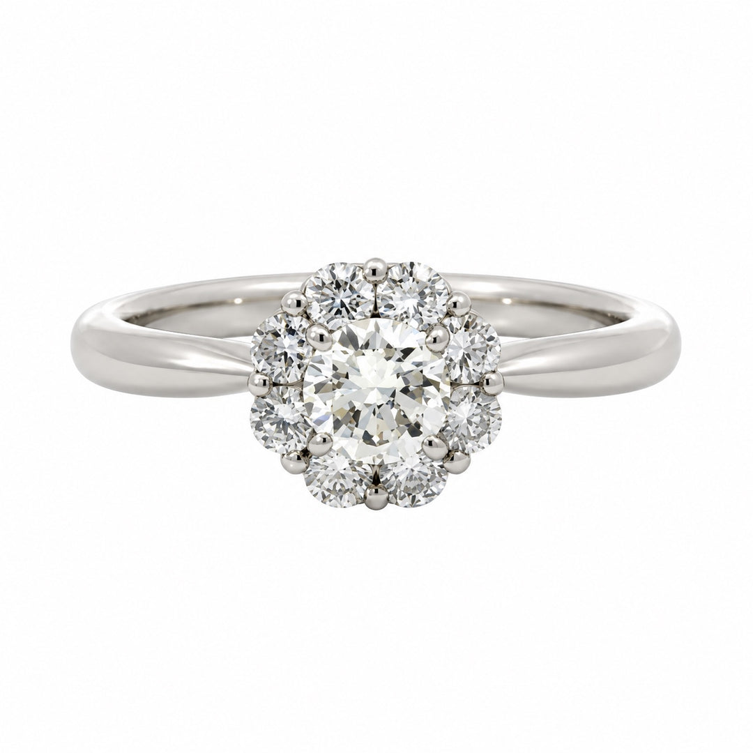 Vintage platinum diamond cluster ring straight-on view