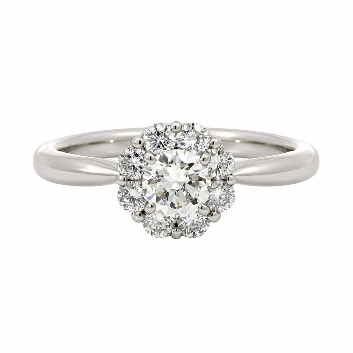 Vintage platinum diamond cluster ring straight-on view