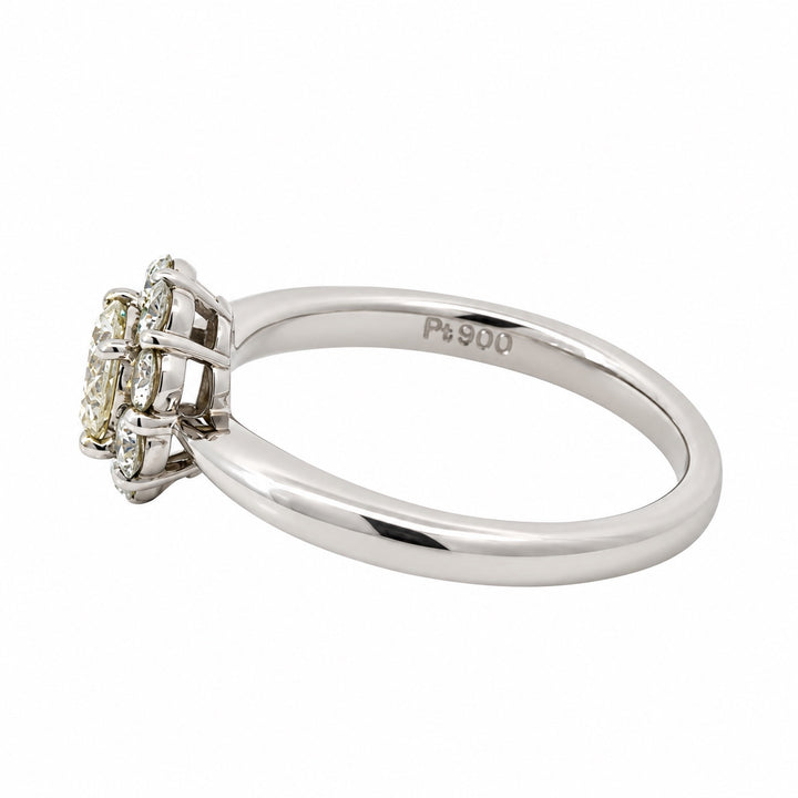 Vintage platinum diamond cluster ring profile with Pt900 hallmark