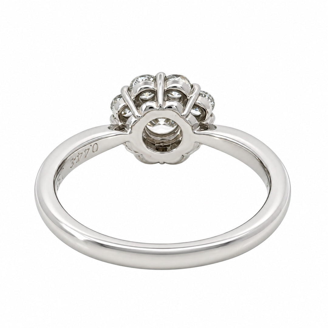 Vintage platinum diamond cluster ring under-gallery view