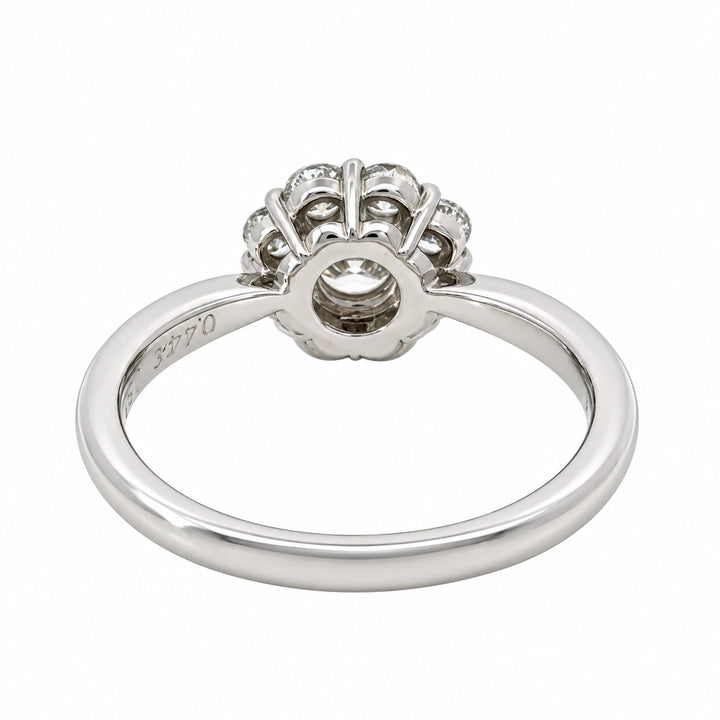 Vintage platinum diamond cluster ring under-gallery view