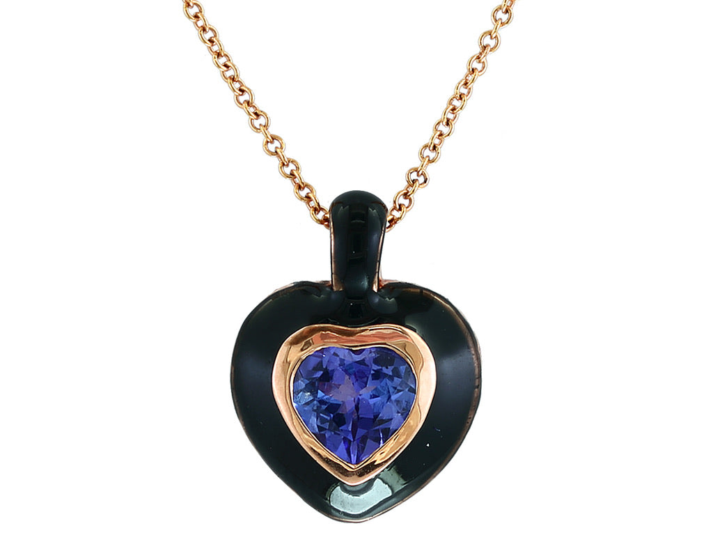 Effy Tanzanite, Black Enamel and 14K Rose Gold Heart Necklace