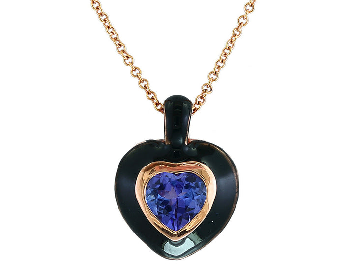 Effy Tanzanite, Black Enamel and 14K Rose Gold Heart Necklace