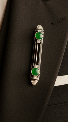 Jade and Diamond 14K White Gold Brooch/Pendant