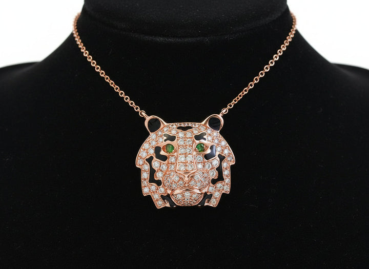 Effy Diamond, Tsavorite, Black Enamel and 14K Rose Gold Tiger Necklace