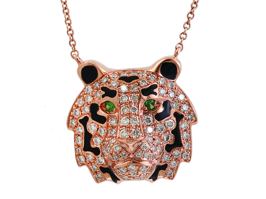 Effy Diamond, Tsavorite, Black Enamel and 14K Rose Gold Tiger Necklace