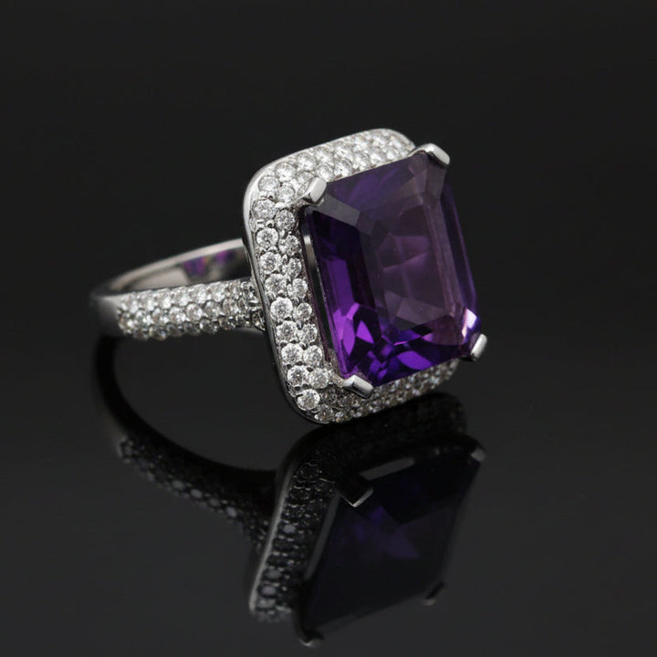 Amethyst and Diamond 14kt White Gold Ring