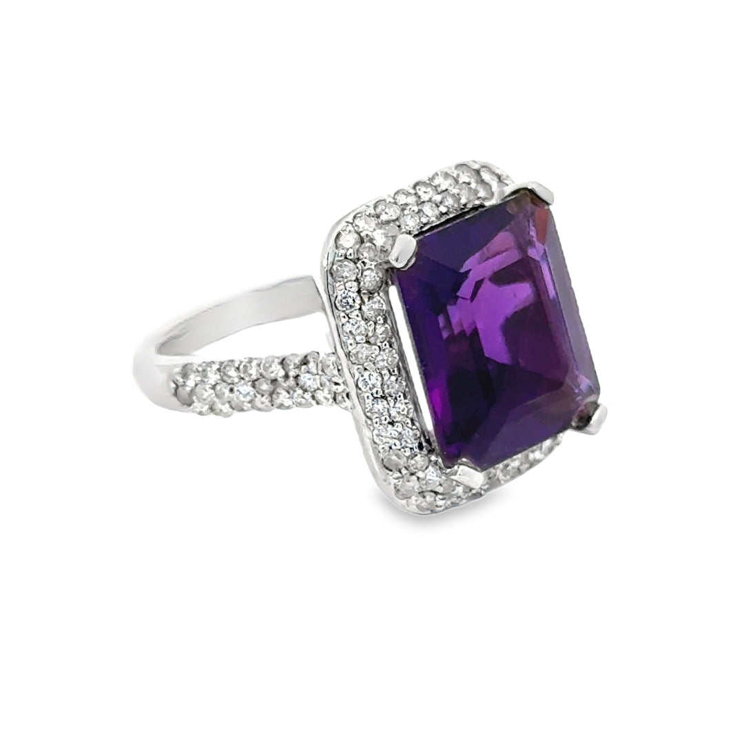 Amethyst and Diamond 14kt White Gold Ring