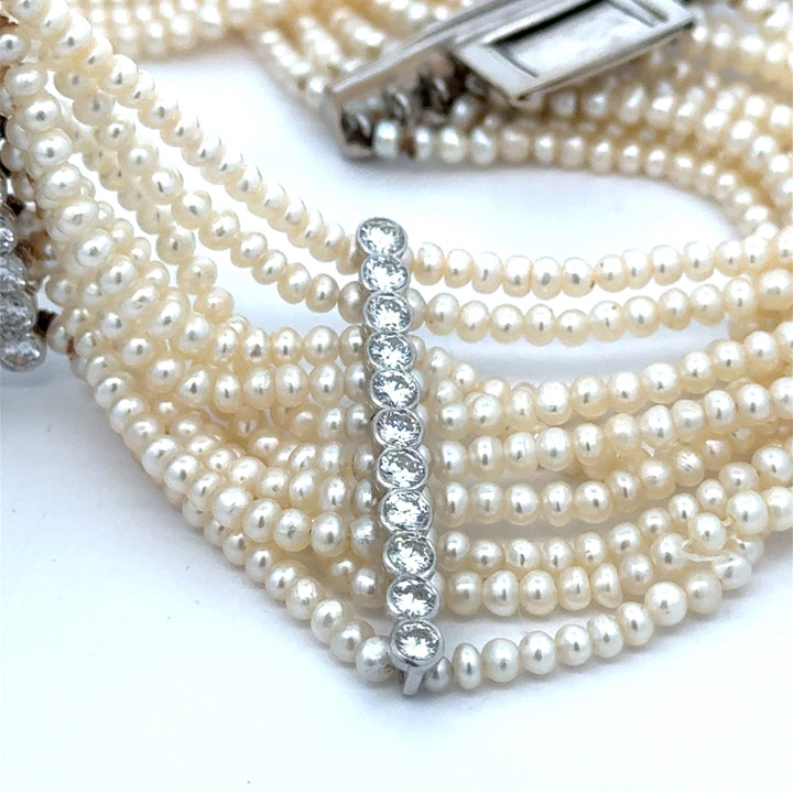 Estate Of Hollywood Actress Connie Stevens Diamond Ruby and Pearl Multi Row 18K White Gold Necklace