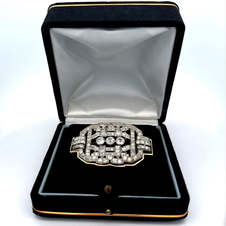 Antique 9.70cttw Diamond Platinum & 14K Yellow Gold Brooch / Pendant