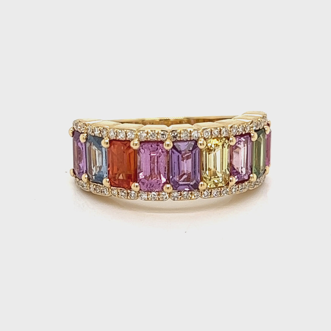Multi-Color Sapphire and Diamond Ring