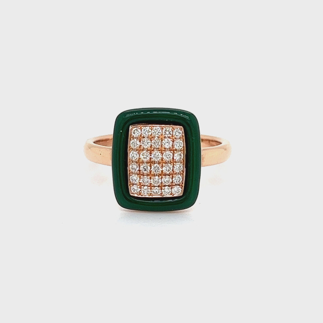 Diamond and Green Enamel Ring