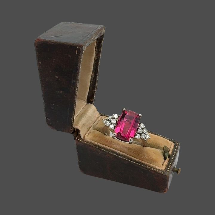 Vintage Pink Tourmaline Diamond and 18K White Gold Ring