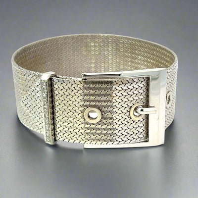Vintage Italian Diamond and 18K White Gold Buckle Bracelet