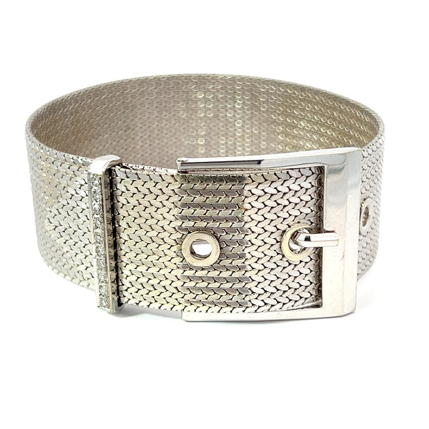 Vintage Italian Diamond and 18K White Gold Buckle Bracelet