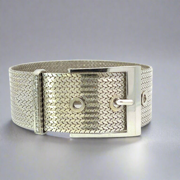 Vintage Italian Diamond and 18K White Gold Buckle Bracelet