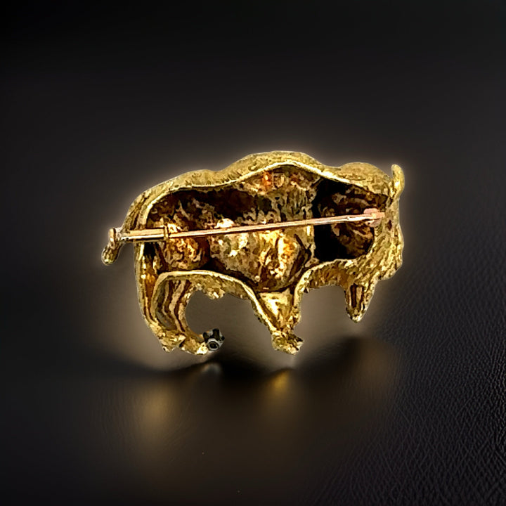 Buffalo Bison Diamond, Ruby and 18K Yellow Gold Brooch