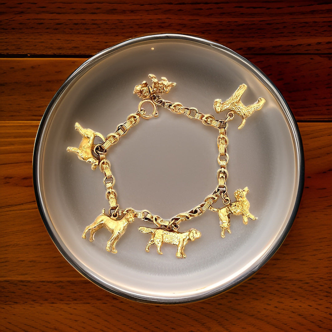 Vintage Dog Lover 14K Gold Charm Bracelet