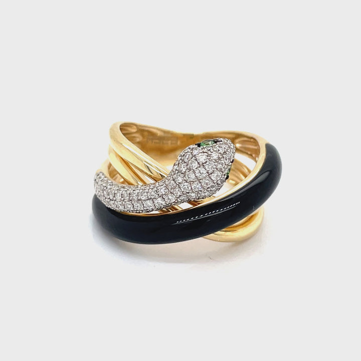 Diamond, Tsavorite and Onyx Snake Ring