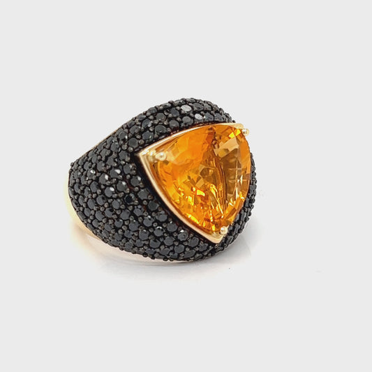 Trillion Citrine and Black Diamond Ring