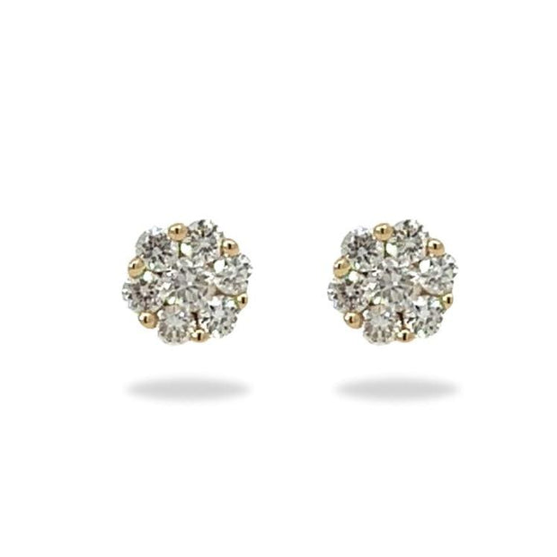 Flower Child 14K Yellow Gold Brilliant Cut White Diamond Stud Earrings